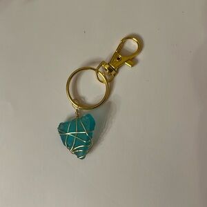 Beautiful Sea Blue and Gold Sea Glass Handmade Key Chain